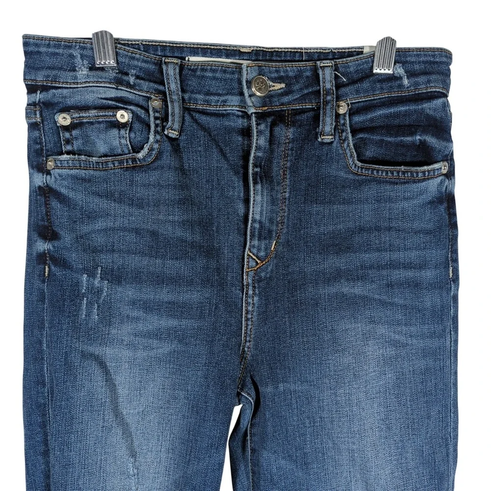 LOVERS + FRIENDS Mason High Rise Skinny Jeans Larchmont‎ Blue Distressed Size 28